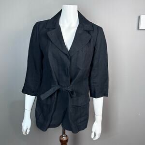 Talbots blazer jacket size 8 Black linen safari utility summer office preppy